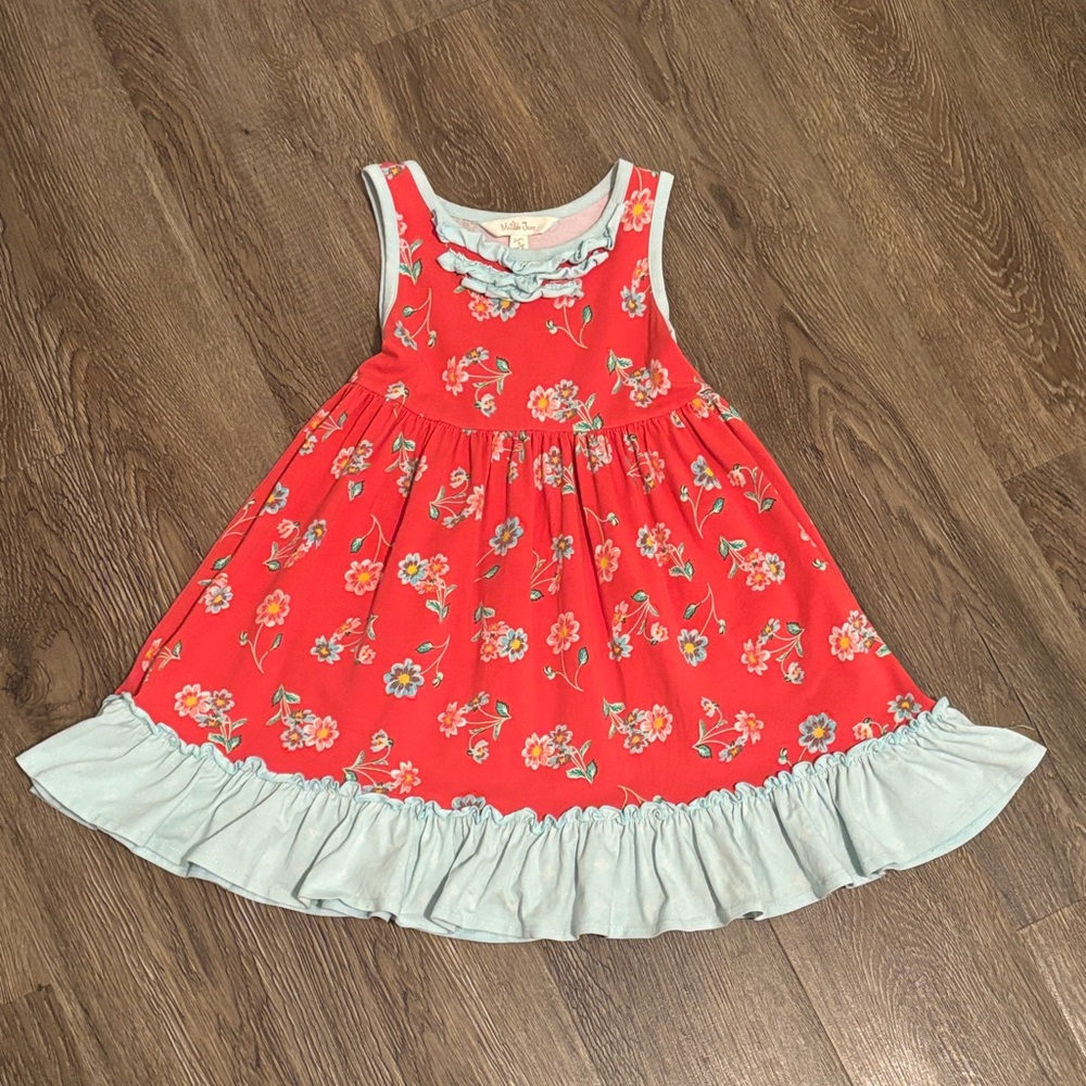 Matilda Jane Red Floral Dress with Blue Ruffle